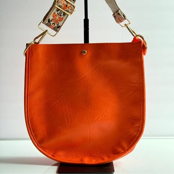 Ah • Adorned Orange Vegan Leather Shoulder Bag Boho Chic Crossbody Handbag - Picture 1 of 12